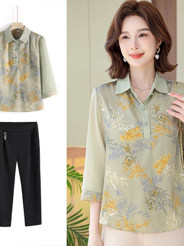 Women Fashion Over 50 - Fashionable Mid-Sleeve T-Shirt Set for Women
