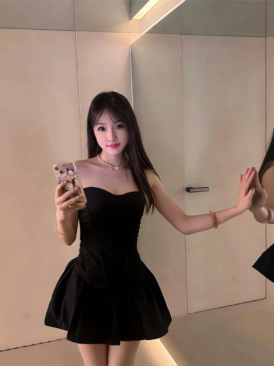 Women'S Young Fashion - Fashionable Black Dress Set with Crop