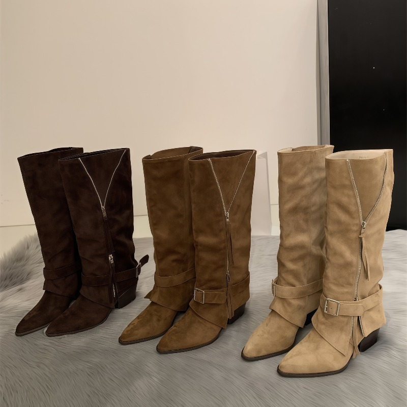 Women'S Fashion Knee High Boots - Women's Boots Vintage Suede Leather Casual