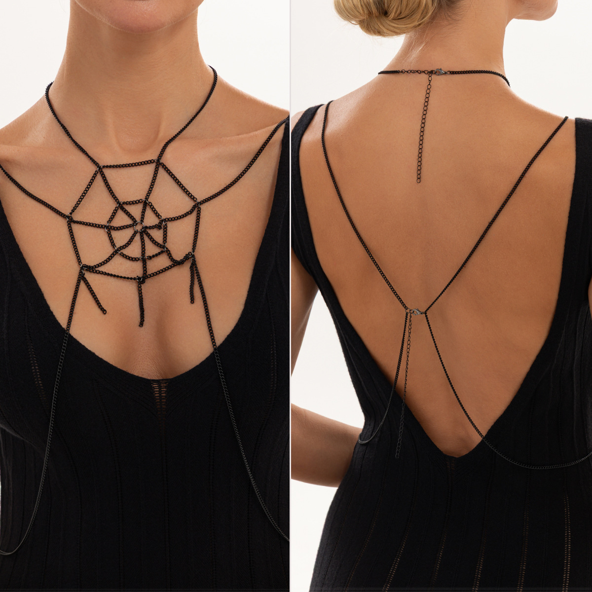 Women'S Fashion Harness - Gothic Black Chain Body Necklace for