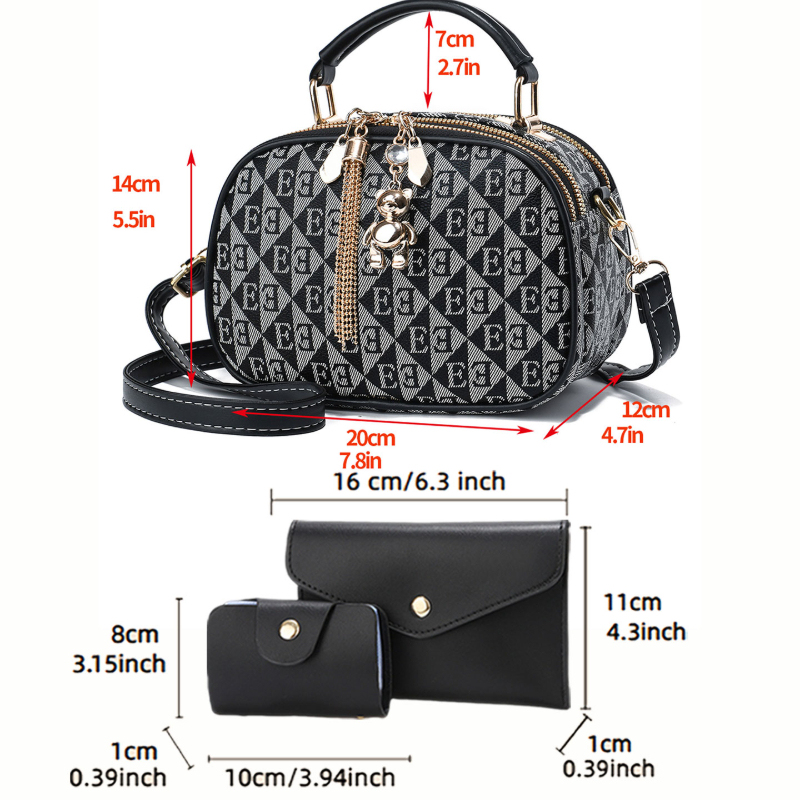 3-piece letter print mini roun - Crossbody Bag Women 评论和价格