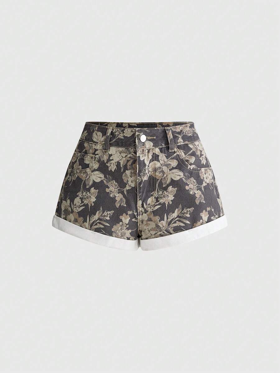 Women Denim Shorts With Floral - Denim Shorts Women 评论和价格