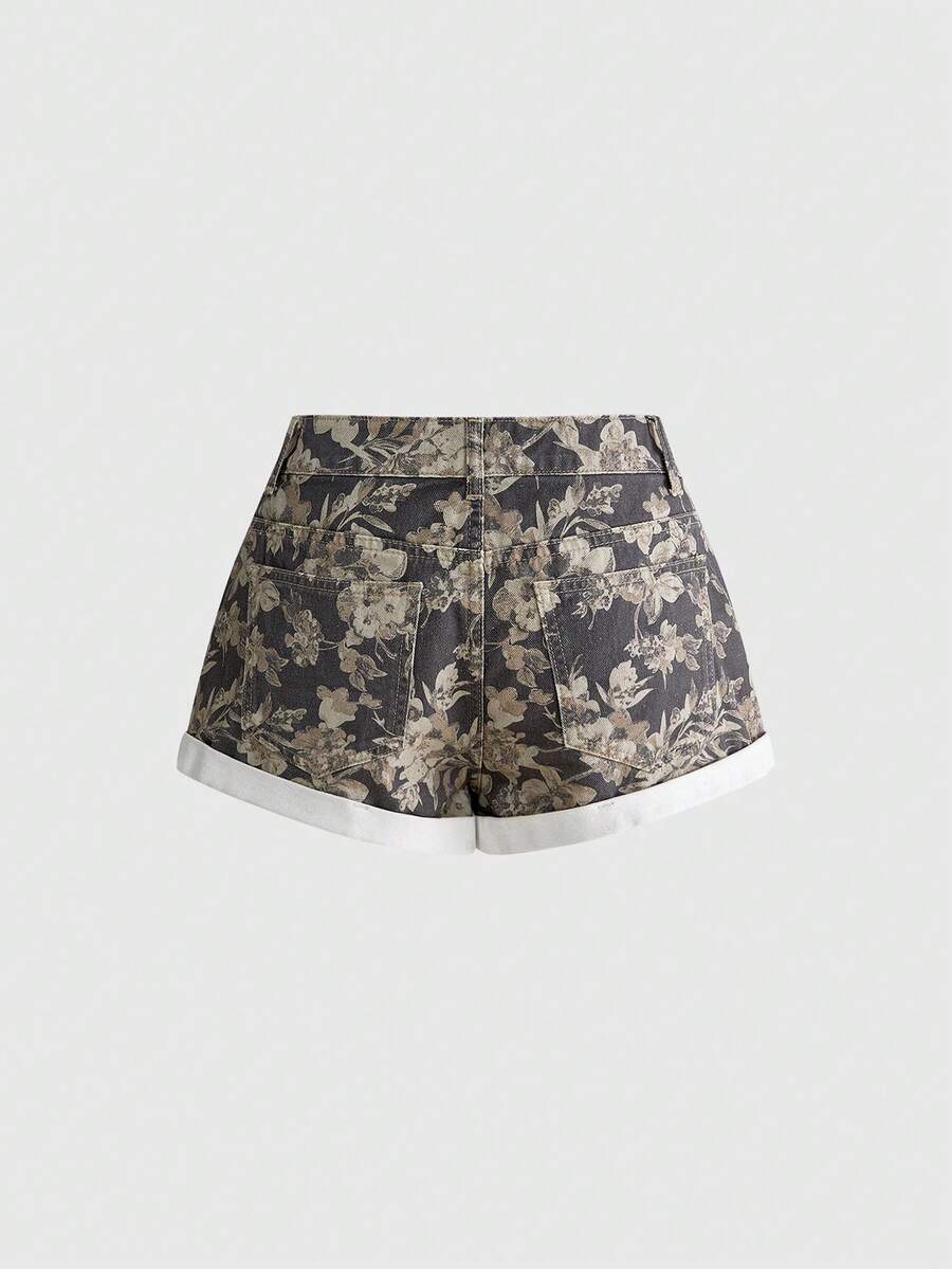 Women Denim Shorts With Floral - Denim Shorts Women 评论和价格