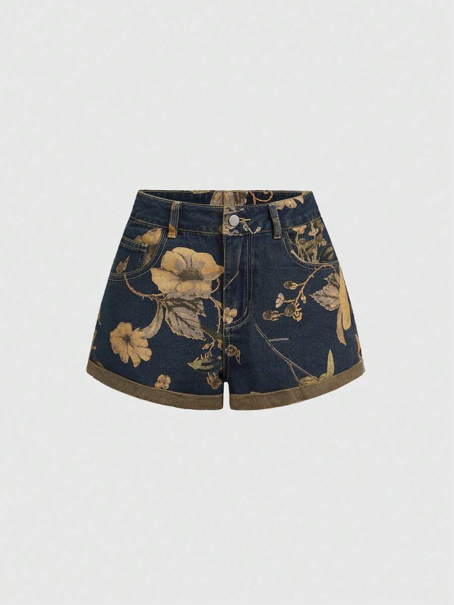 Women Denim Shorts With Floral - Denim Shorts Women 评论和价格