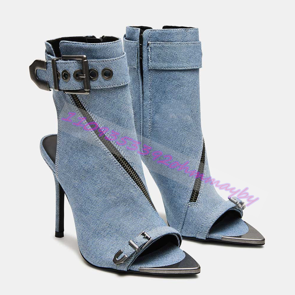 Summer Blue Denim Pointed-Toe  - Women'S Fashion Belts 评论和价格