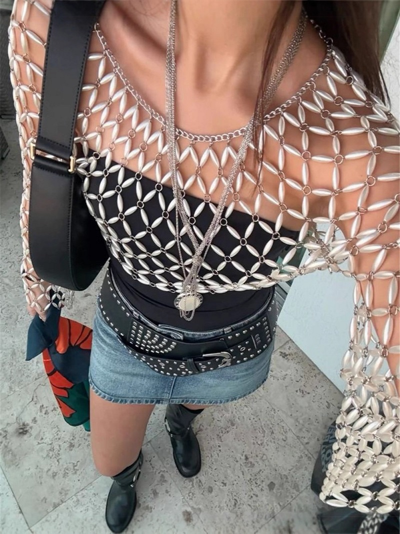 Women Long Sleeve White Beaded - Women'S Fashion Harness 评论和价格