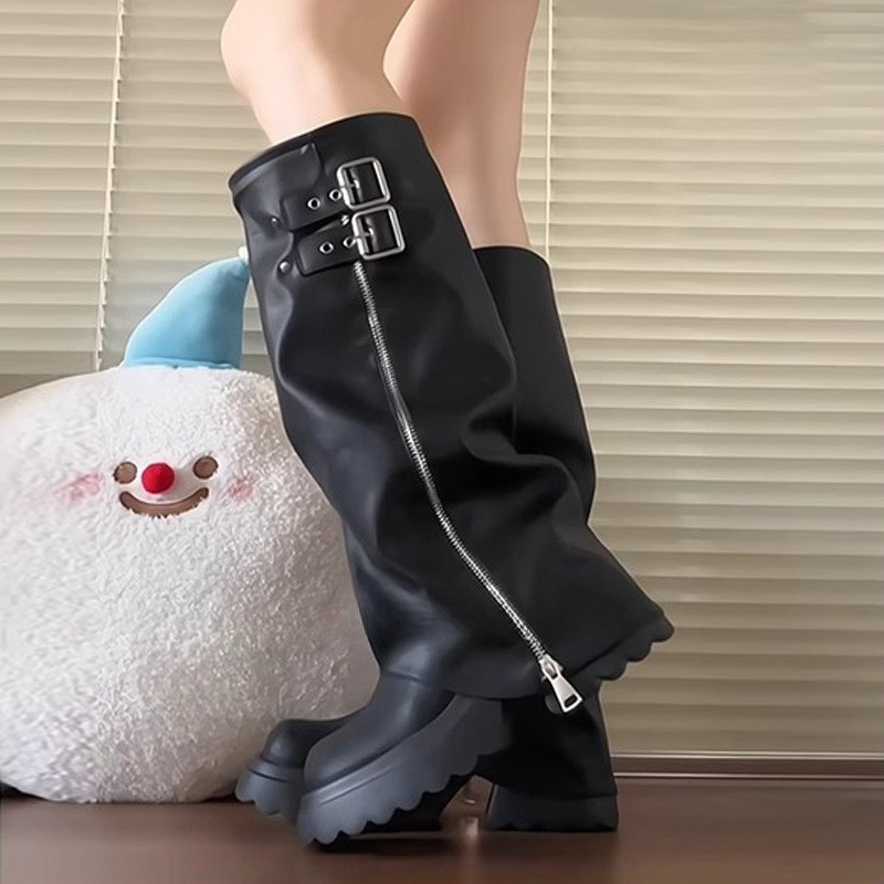 Punk Style Splicing Thick Bott - Women'S Fashion Knee High Boots 评论和价格