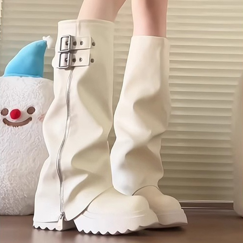 Punk Style Splicing Thick Bott - Women'S Fashion Knee High Boots 评论和价格