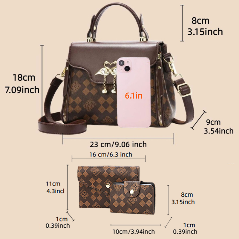 3-piece women's bag set, light - Crossbody Bag Women 评论和价格