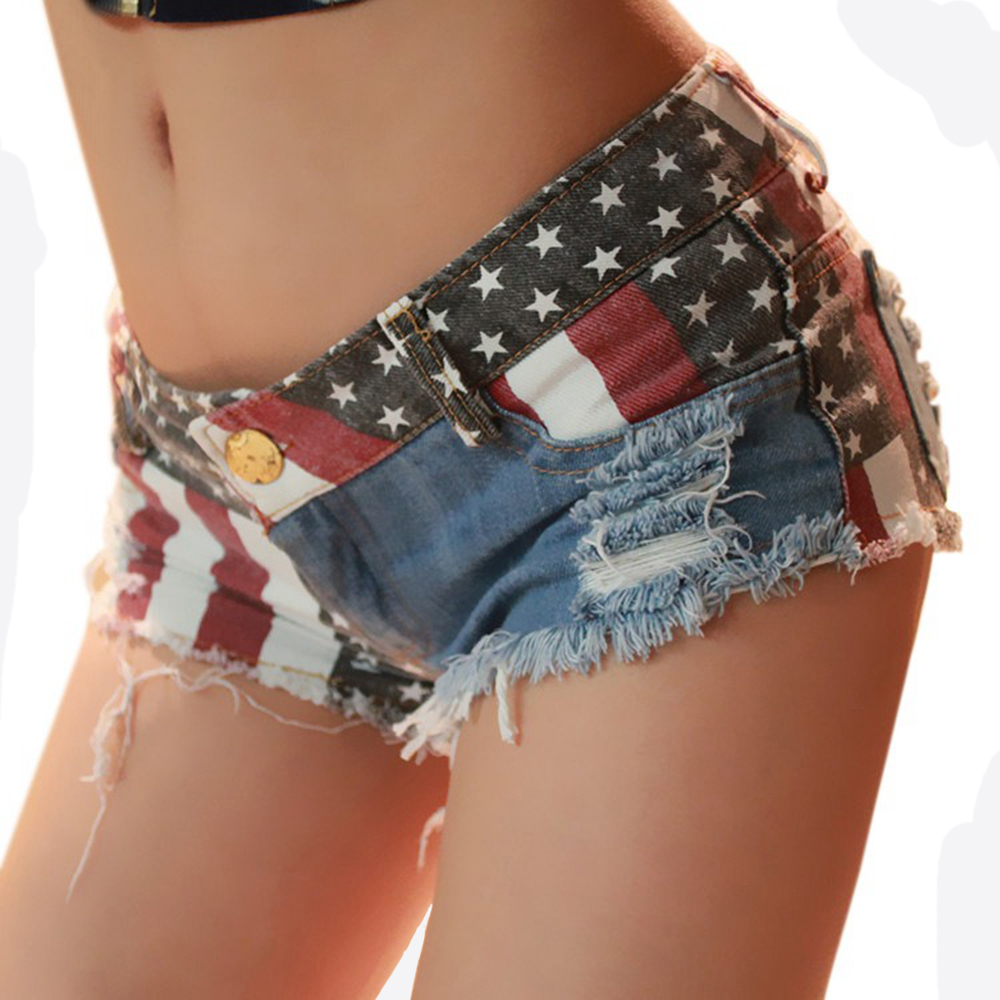 Womens National Flag Denim Jea - Denim Shorts Women 评论和价格